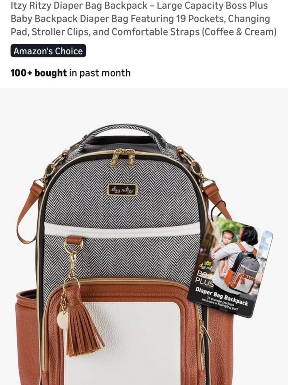Itzy Ritzy Cream, Brown & Black Diaper Backpack